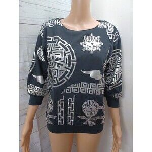 Vtg Bonnie And Bill Shirt Womens S/P Black Metallic Silver Y2K
